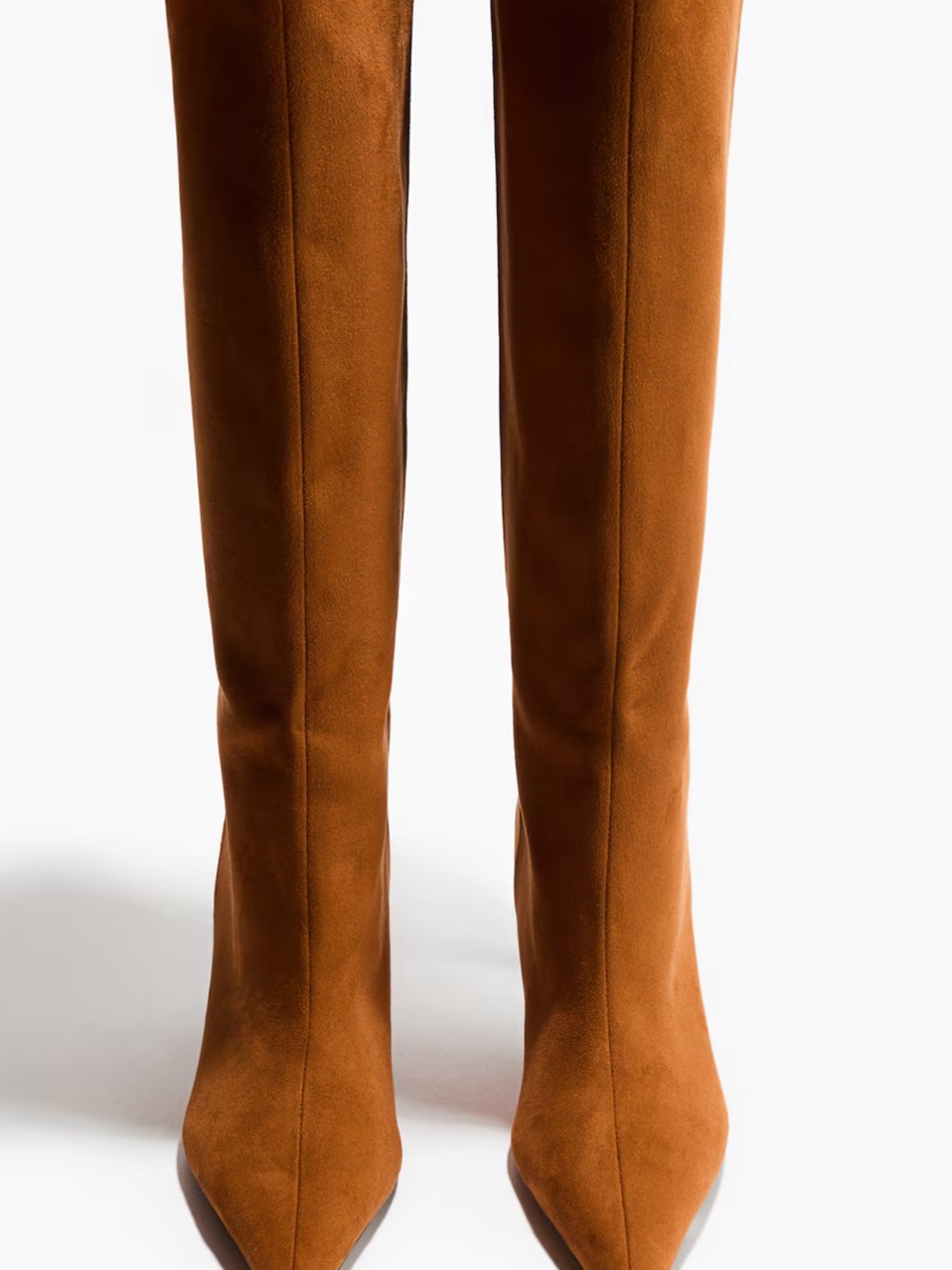 H&M Tall Pointed Suede Boots in Chestnut Brown